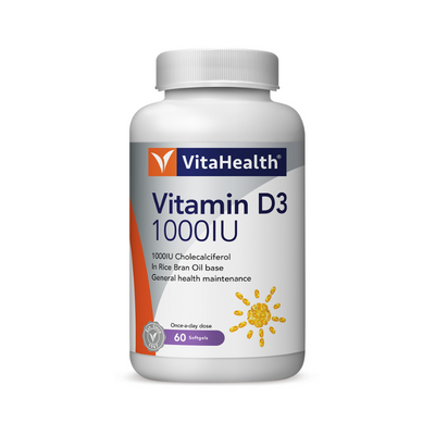 Vitahealth Vitamin D3 1000IU Supplement Bones and Immune Support 60s or 30s or 60s+30s of Softgels v